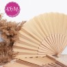 Abanico blanco en madera natural y tela
