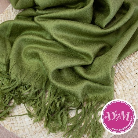 Pashmina Verde Oliva con flecos