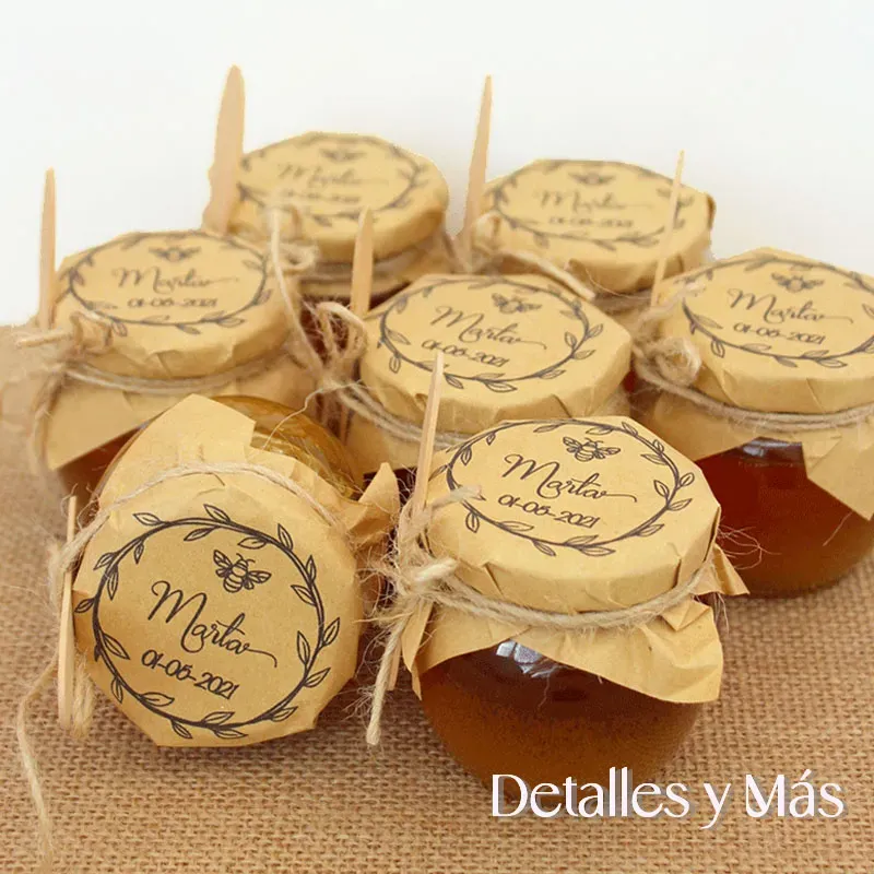 tarro de miel de 100 grm personalizado sobre papel kraft para comuniones