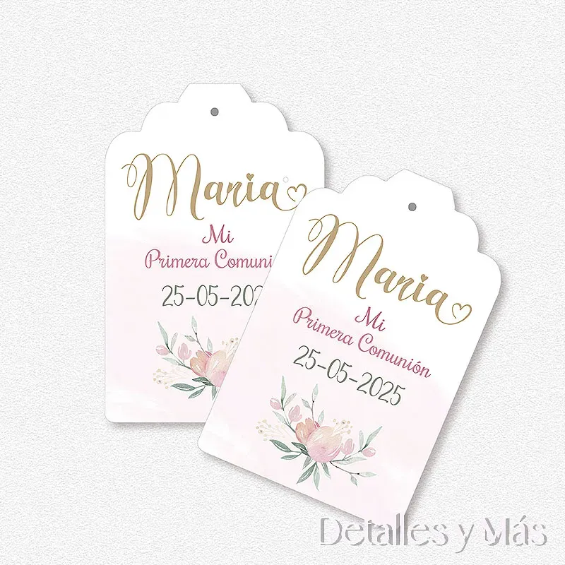 Tarjetas de comunión Flores tipo etiqueta