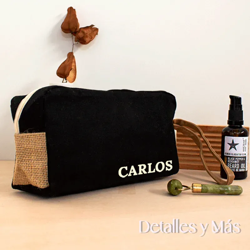 Neceser negro personalizado de algodón y yute