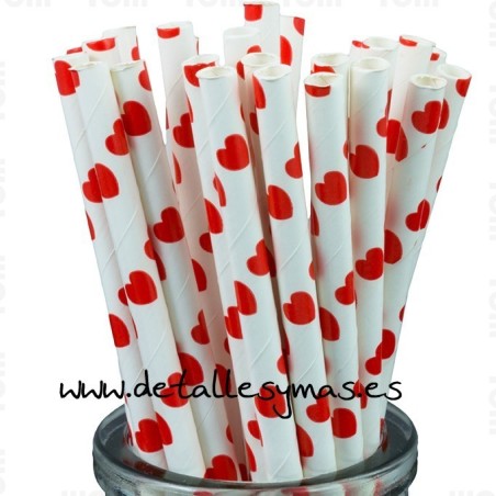 Pajitas de papel con corazones