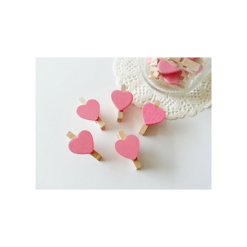 Pinzas de madera corazón Rosa