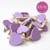 Pinzas de madera corazón Lila