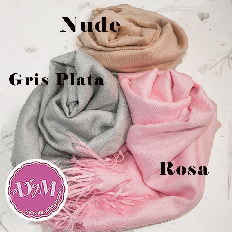 Pashmina Gris plata con flecos