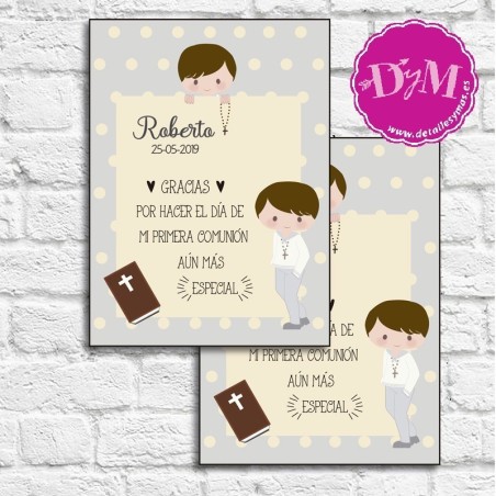 Recordatorio de comunión niño Roberto