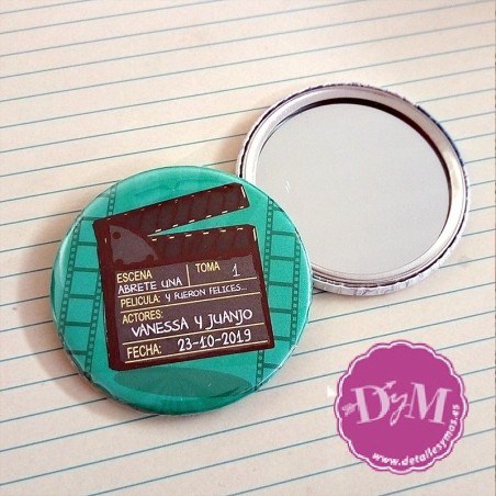 Chapa par bodas Clapeta.Espejo, abrebotellas o imán. Modelo Boda Vintage