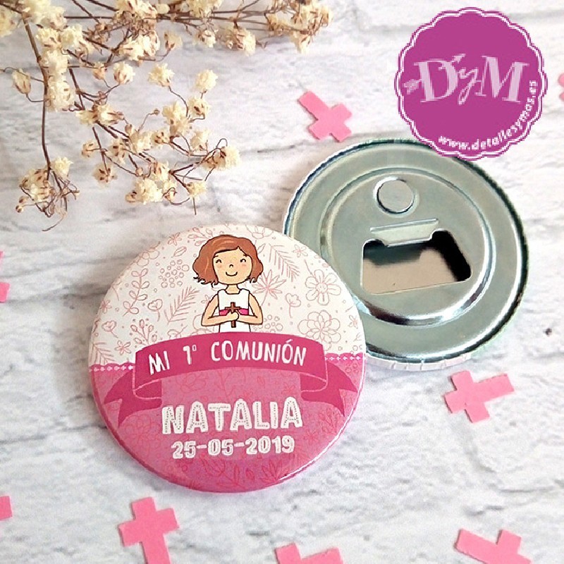 Chapa espejo o abrebotellas de comunión Natalia