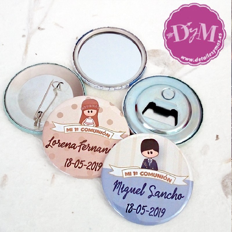 Chapa espejo o abrebotellas de comunión Niño Juan