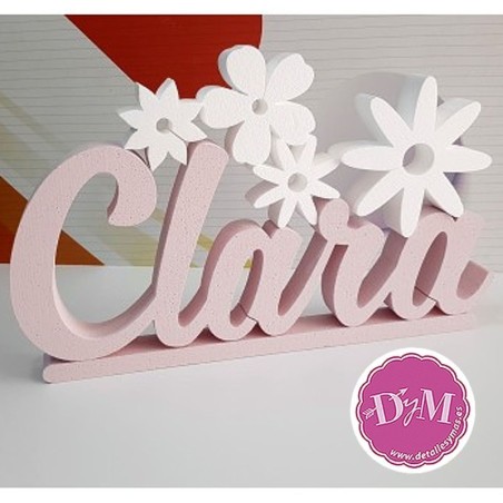 Nombre en Corcho Rosa con Flores