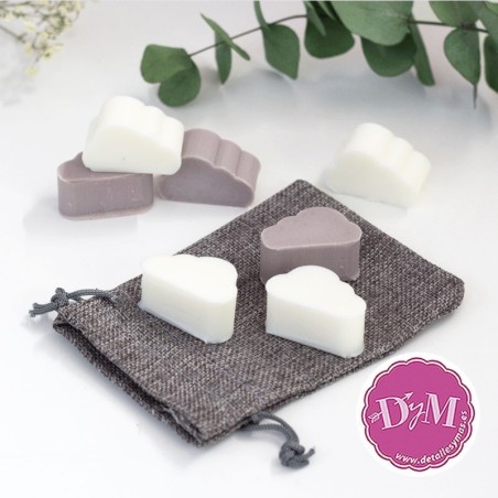 Jabones nube gris y blanca en bolsa arpillera