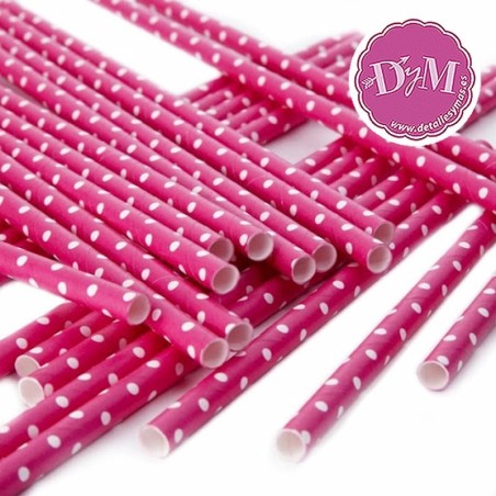 Pajitas fucsia con topos blancos