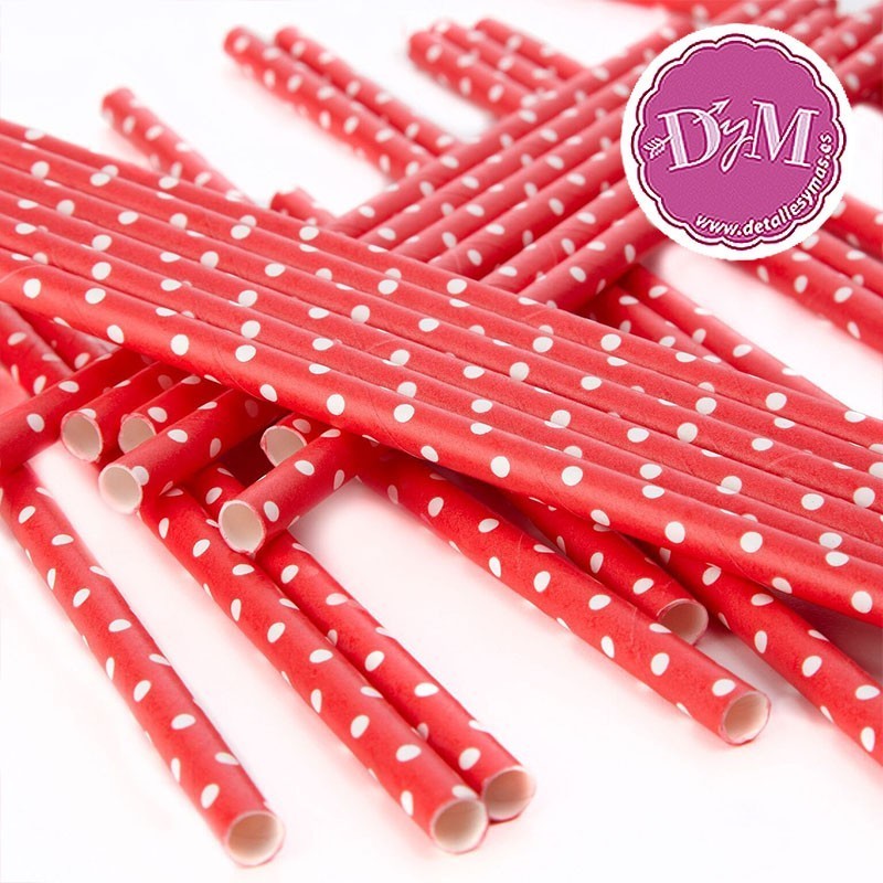 Pajitas rojas con topos blancos