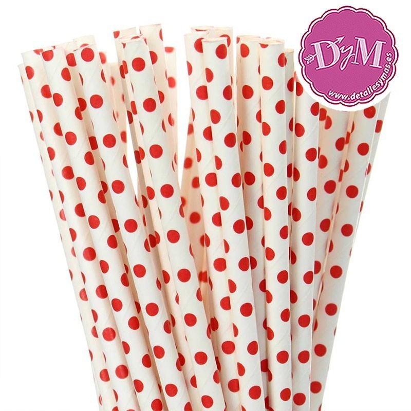 Pajitas de papel con lunares rojos