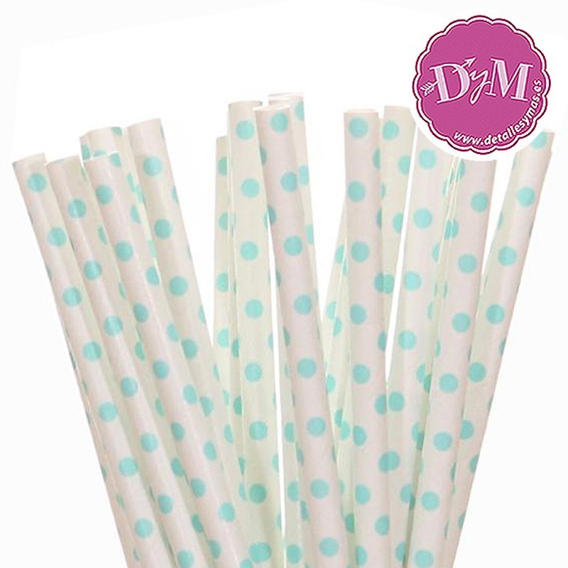 Pajitas de papel con lunares aqua