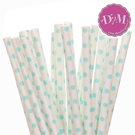 Pajitas de papel con lunares aqua