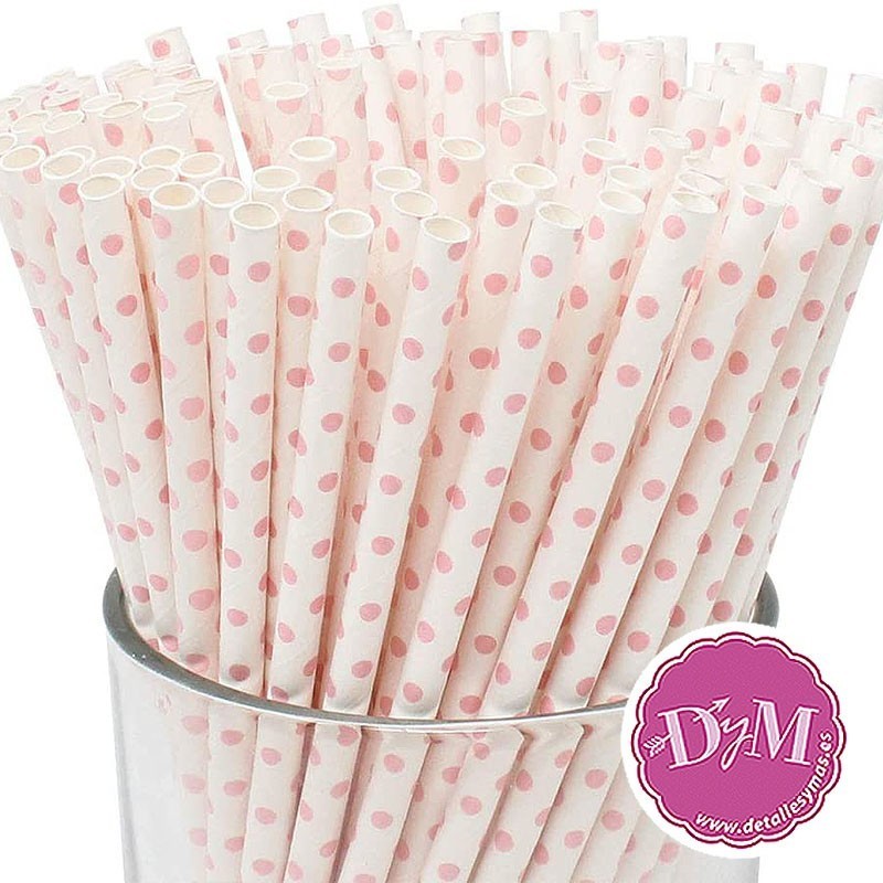Pajitas de papel con lunares rosa
