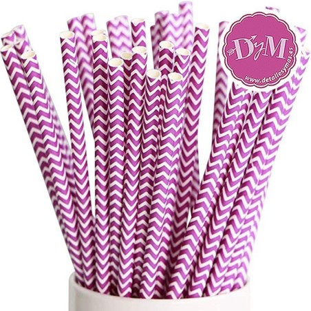 Pajitas de papel chevron color morado