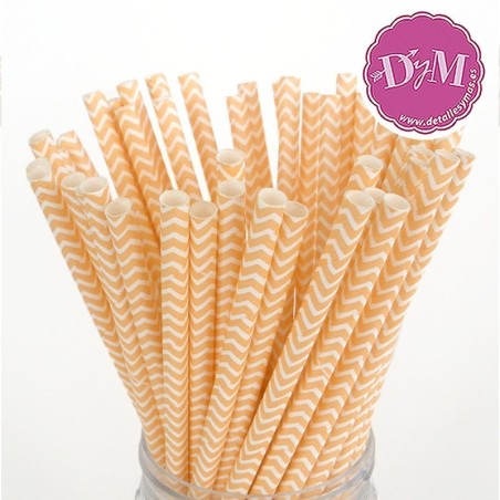 Pajitas de rayas chevron color melocotón