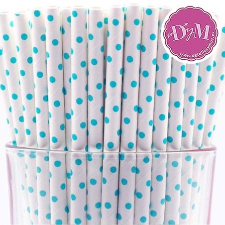 Pajitas de papel con lunares azules