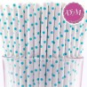 Pajitas de papel con lunares azules