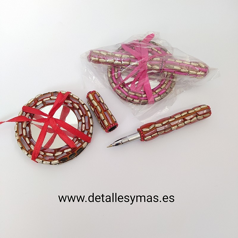 Espejo y boligrafo con abalorios