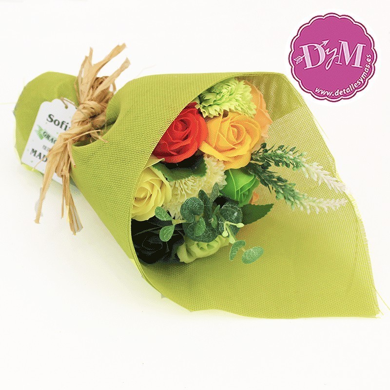Ramo de flores de Jabón tonos verdes. Personalizado