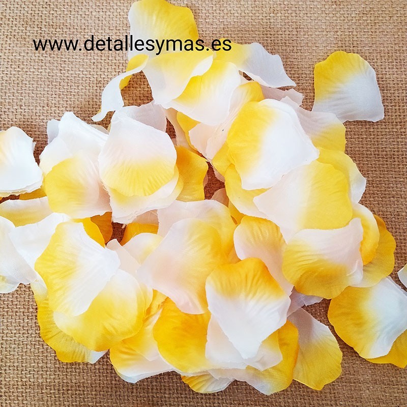 Petalos en tela bicolor amarillo y blanco