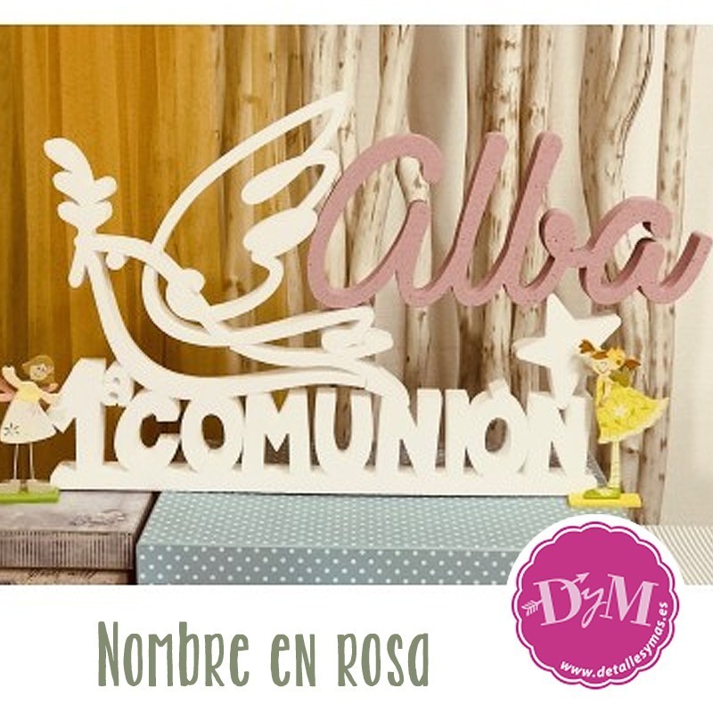 Nombre en Corcho Rosa con Flores